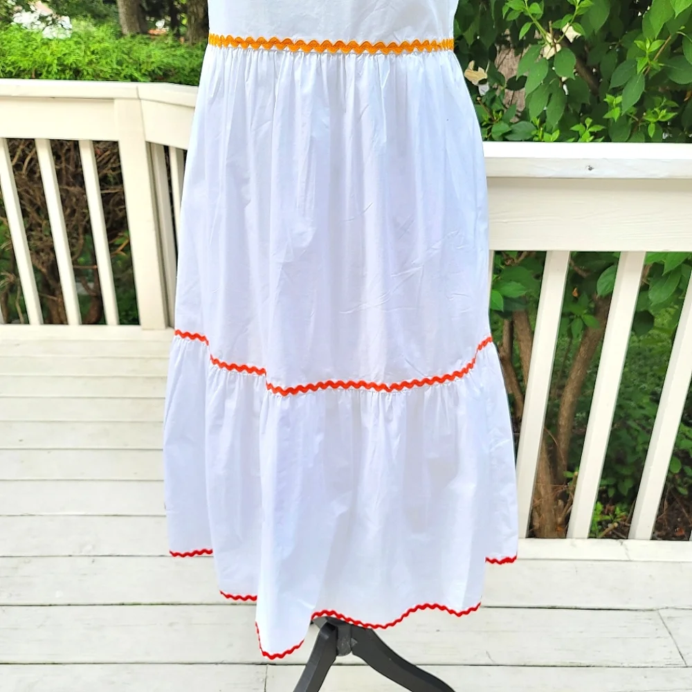 New! J Crew size 2 White Tiered Midi Ruffle Dress Rickrack Trim NWT - Picture 6 of 6